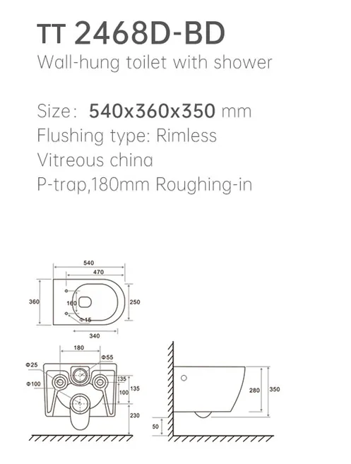 TT2468D-BD Wall Hung Toilet thumbnail 2