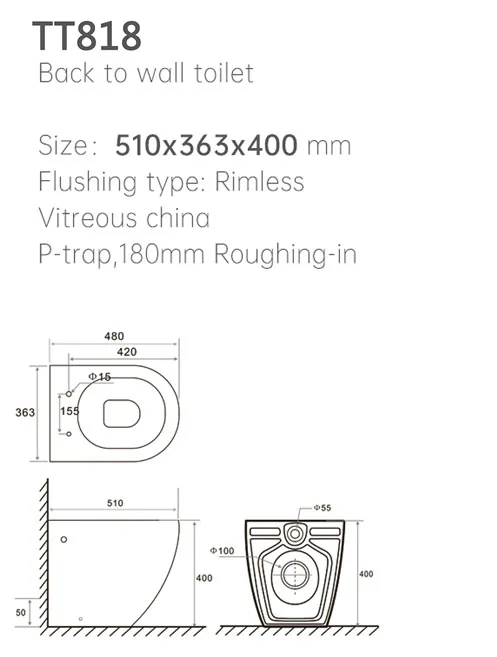 TT818 Back to Wall Toilet thumbnail 2