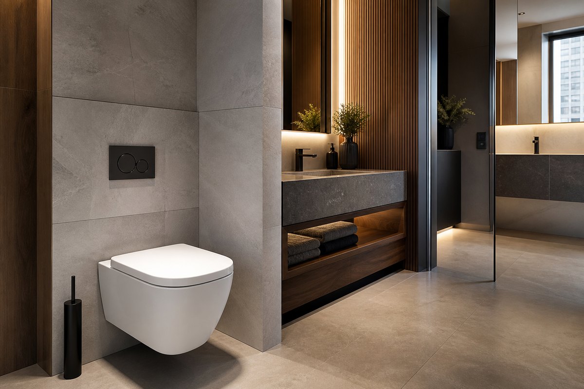 wall hung toilet solution for mixed-use development bathrooms