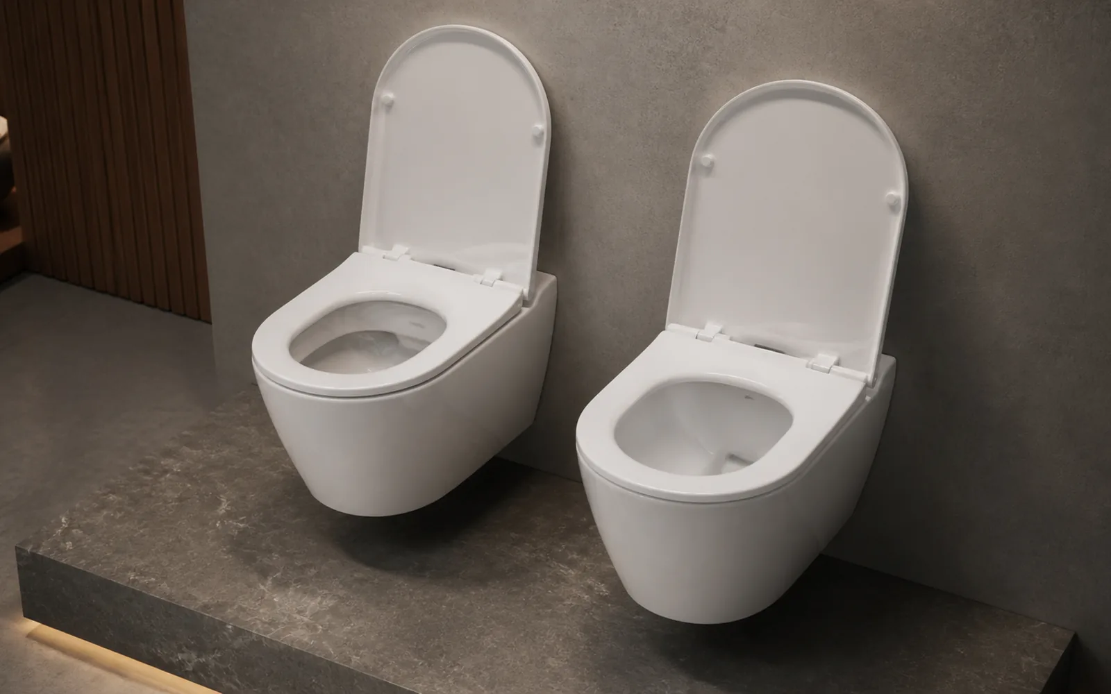 rimless and standard wall hung toilet structure comparison